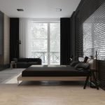 Cortinas negras en la habitación gris