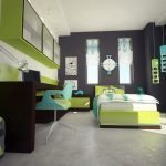Dormitorio infantil en colores verde y gris.