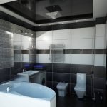 Baño con techo tensado negro