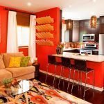 Cocina-salón en naranja