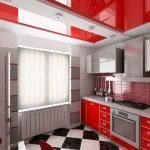 Diseño de cocina rojo y blanco.