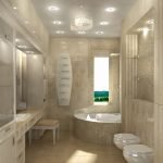 Baño con ventana beige.