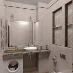 Lavadora debajo del espejo del baño