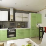 Muebles de color verde claro en la cocina.