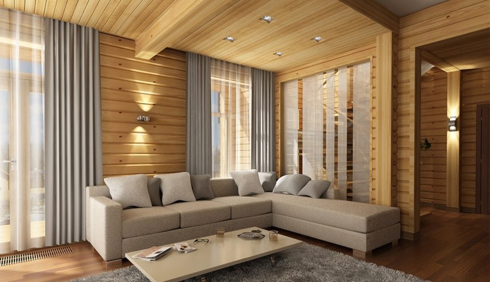 Det indre af huset fra limede bjælker