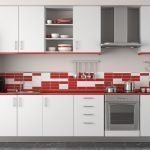 Delantal de mosaico rojo y blanco