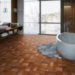 Alfombra en forma de piedras en el baño.