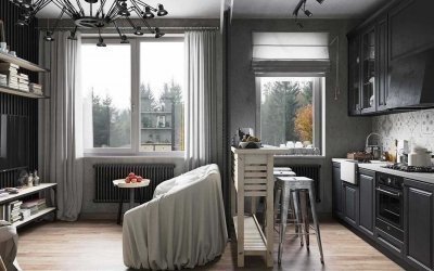 Cortinas grises en el interior +50 fotos
