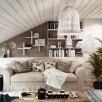 Decoración nórdica beige de la sala de estar