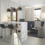 Cocina-sala de estar en una casa privada