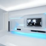 Luces azules en un interior blanco