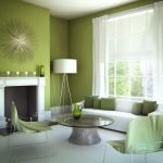 Chimenea blanca en un interior verde