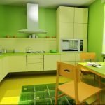 La combinación de paredes verdes y piso amarillo.