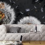 Papel pintado con dientes de león en la sala de estar