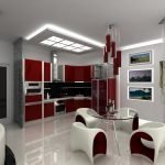 Muebles de color burdeos en la cocina