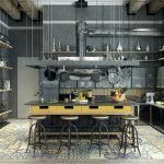 Acentos amarillos en un interior gris.