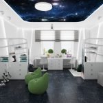 Elegante decoración de la habitación en estilo futurista.