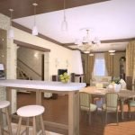 Cocina con hall de entrada en una habitación.