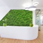 Interior blanco con una pared de musgo