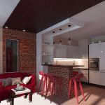 Cocina con mostrador de ladrillo