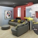 La combinación de rojo, negro, blanco y azul en el interior.