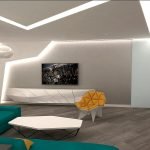 Sofá turquesa en un salón beige
