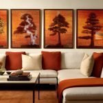 Pinturas con arboles sobre el sofa