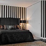 Interior de dormitorio blanco y negro