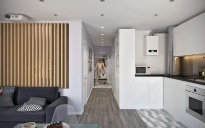 El diseño interior del apartamento es de 45 metros cuadrados. m
