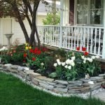Cama de flores con tulipanes
