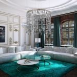 Alfombra turquesa en una luminosa sala de estar