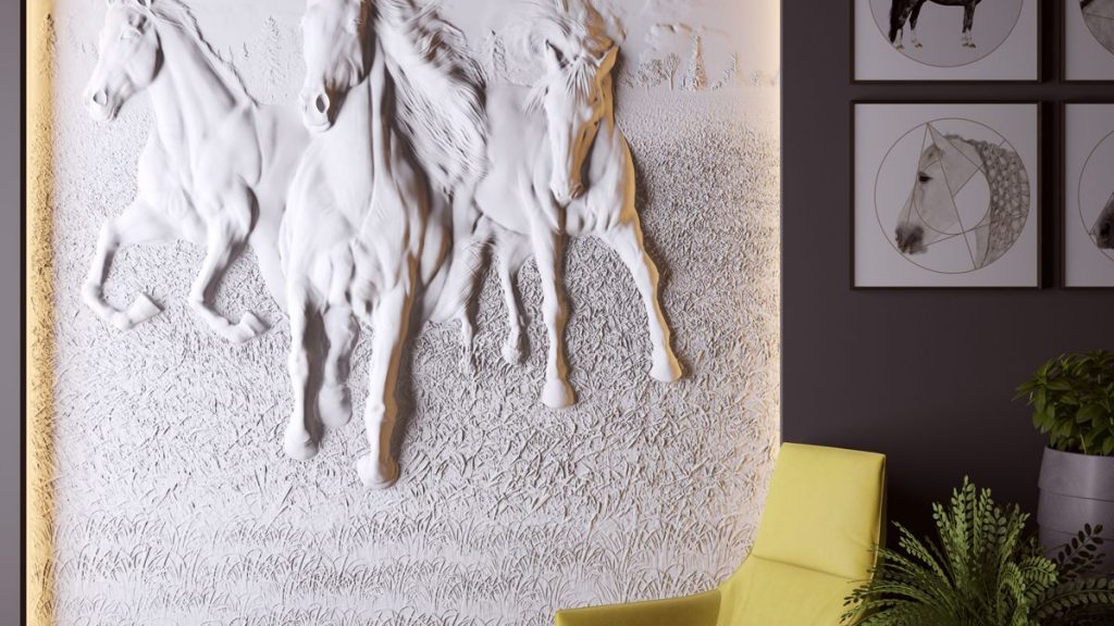 Bas reliéf tří koní