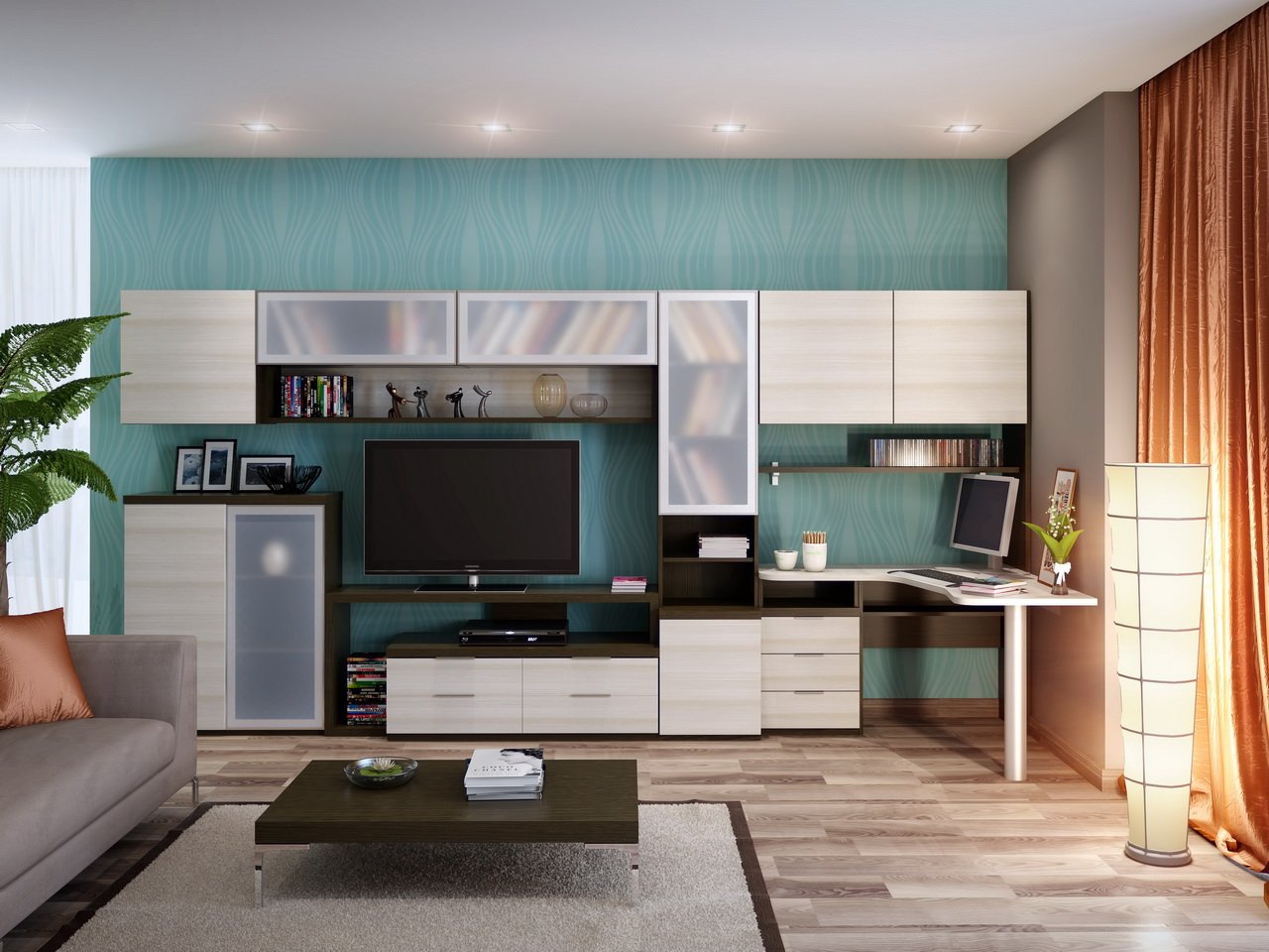 Stue design med computer skrivebord