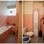 Proyecto de diseño de opciones para el baño en tonos naranjas.