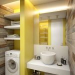 Amarillo y blanco en el diseño del baño.