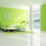 Dormitorio en tonos blancos y verdes.