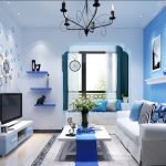 Suelo blanco combinado con tonos azules de materiales de decoración y decoración del hogar.