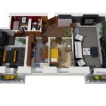 Variante del proyecto de diseño en 3D de un apartamento de tres habitaciones de 80 m2. m