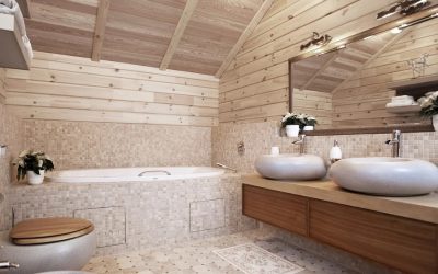 Diseño de baño en una casa de madera.