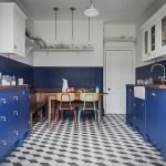La combinación de rojo, blanco y azul en la cocina.