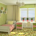 Cortinas verdes en la guardería para la niña