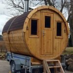 Baño móvil en forma de barril