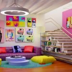 Sala de estar al estilo del arte pop.