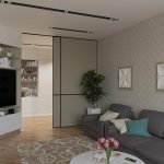 Sofá gris en el interior de la sala de estar