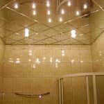Techo reflejado en el baño.