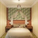 Papel tapiz verde en la pared detrás de la cama