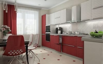 Cortinas a la cocina con puerta balcón.