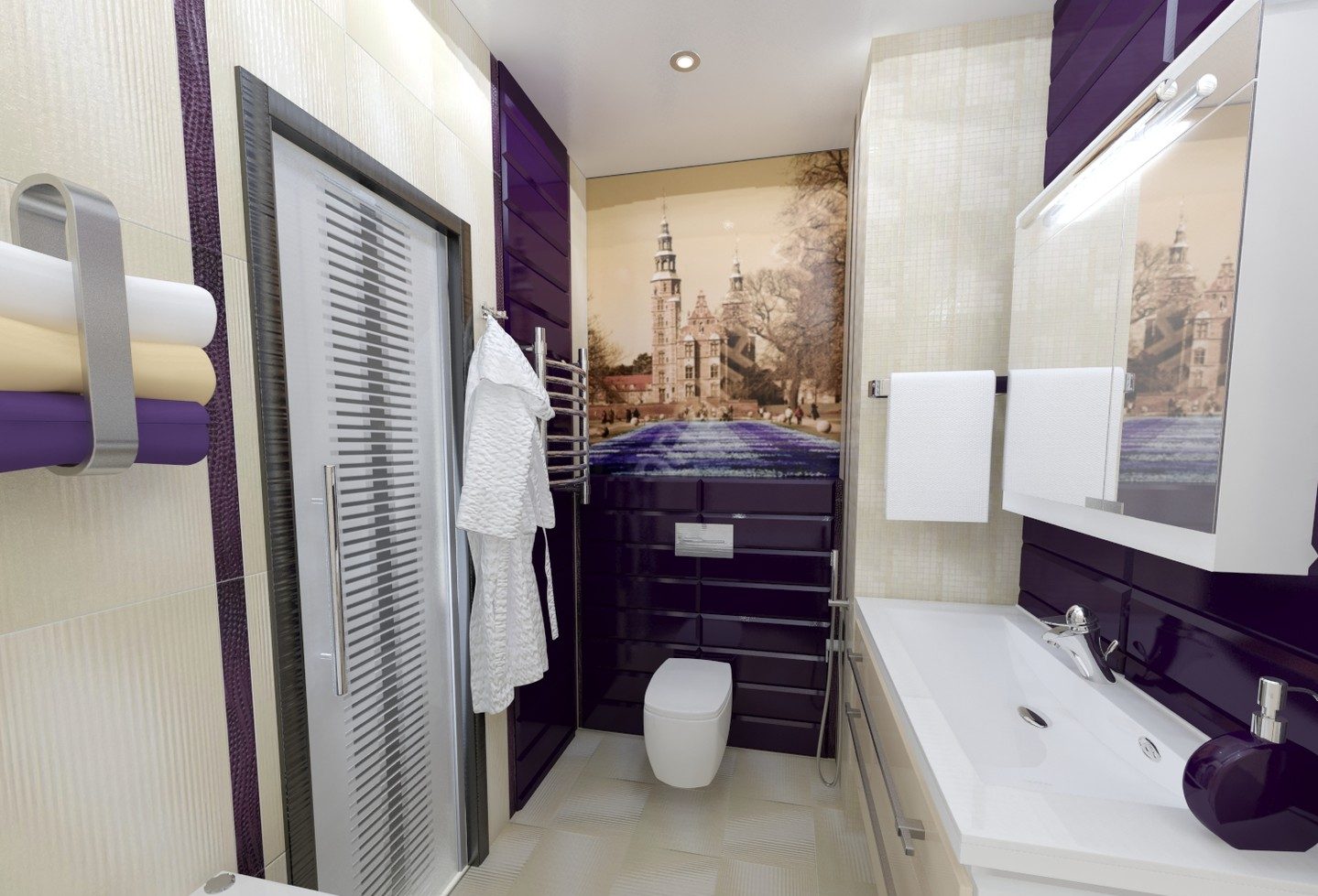 Baño en un apartamento de dos habitaciones de 44 metros cuadrados