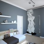 Blanco y gris en la habitación interior para adolescentes.