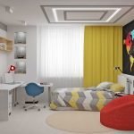 Cortinas amarillas en una habitación para un adolescente.